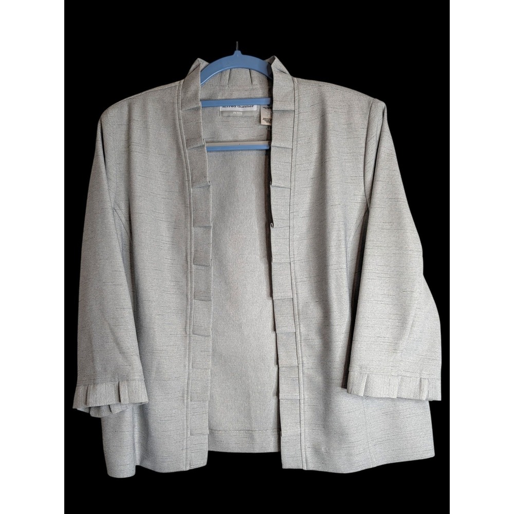 ALFRED DUNNER WOMEN's Size 10 Petite 10P BLAZER Open Jacket Gray Ruffles
